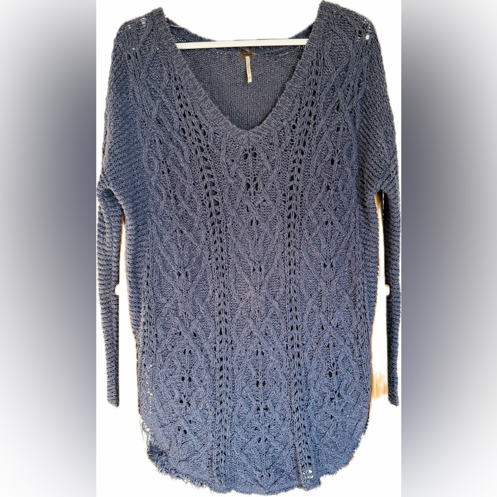 Free People V-Neck Sweater in Deep Blue